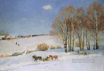 Paisajes Painting - Paisaje invernal con trineo tirado por caballos 1915 Konstantin Yuon nieve